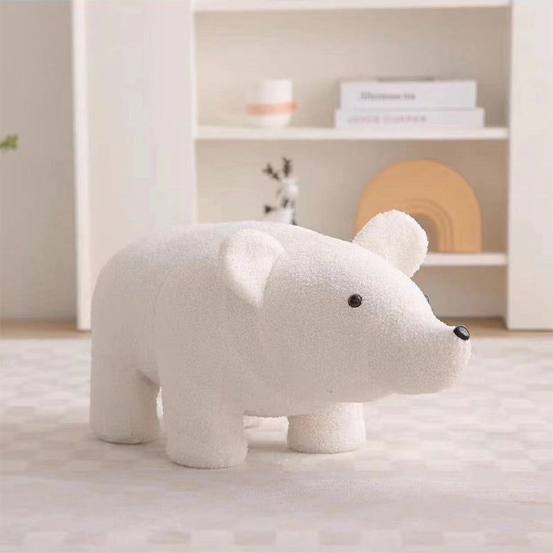 Contemporary Creative Kids Bear Shape Teddy Fleece Solid Wood Multi-layer Board Pine Wood Low Stool Backless Armless For Living Room