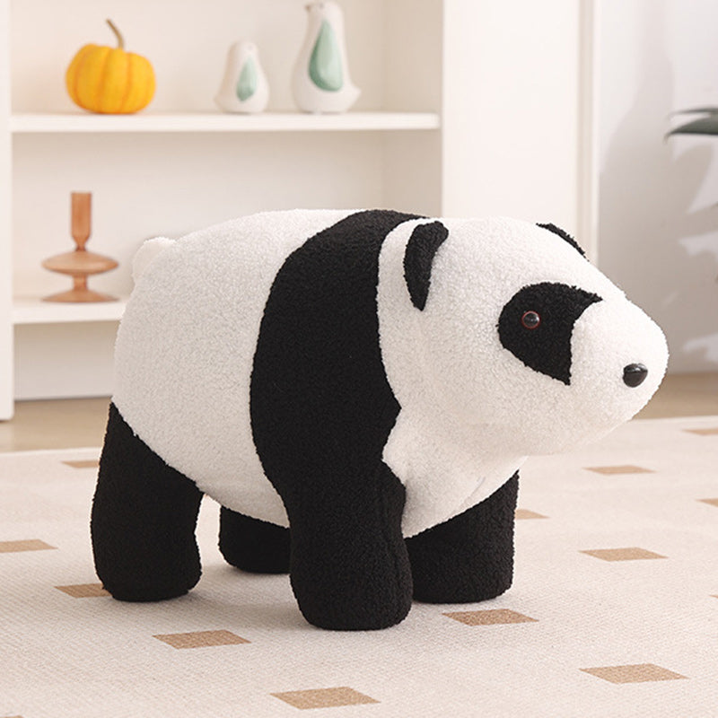 Contemporary Creative Kids Bear Shape Teddy Fleece Solid Wood Multi-layer Board Pine Wood Low Stool Backless Armless For Living Room