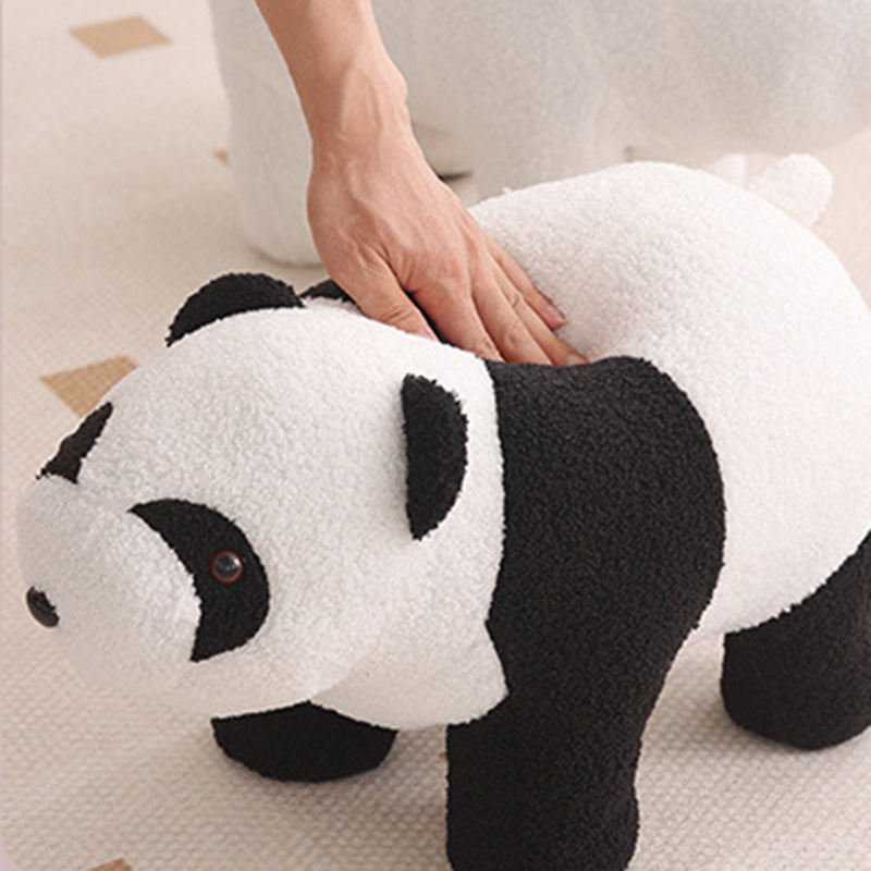 Contemporary Creative Kids Bear Shape Teddy Fleece Solid Wood Multi-layer Board Pine Wood Low Stool Backless Armless For Living Room