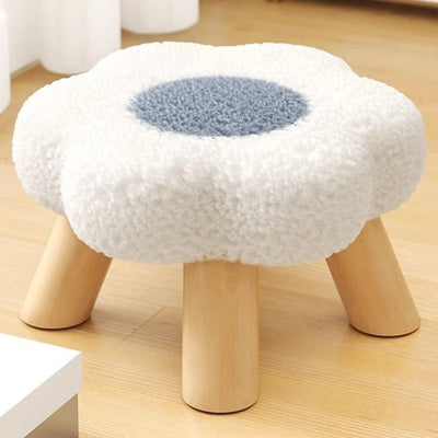 Contemporary Creative Kids Flower Shape Teddy Fleece Fabric Artificial Board Frame Sponge Removable Washable Low Stool Backless Armless For Living Room