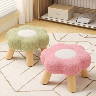 Contemporary Creative Kids Flower Shape Teddy Fleece Fabric Artificial Board Frame Sponge Removable Washable Low Stool Backless Armless For Living Room