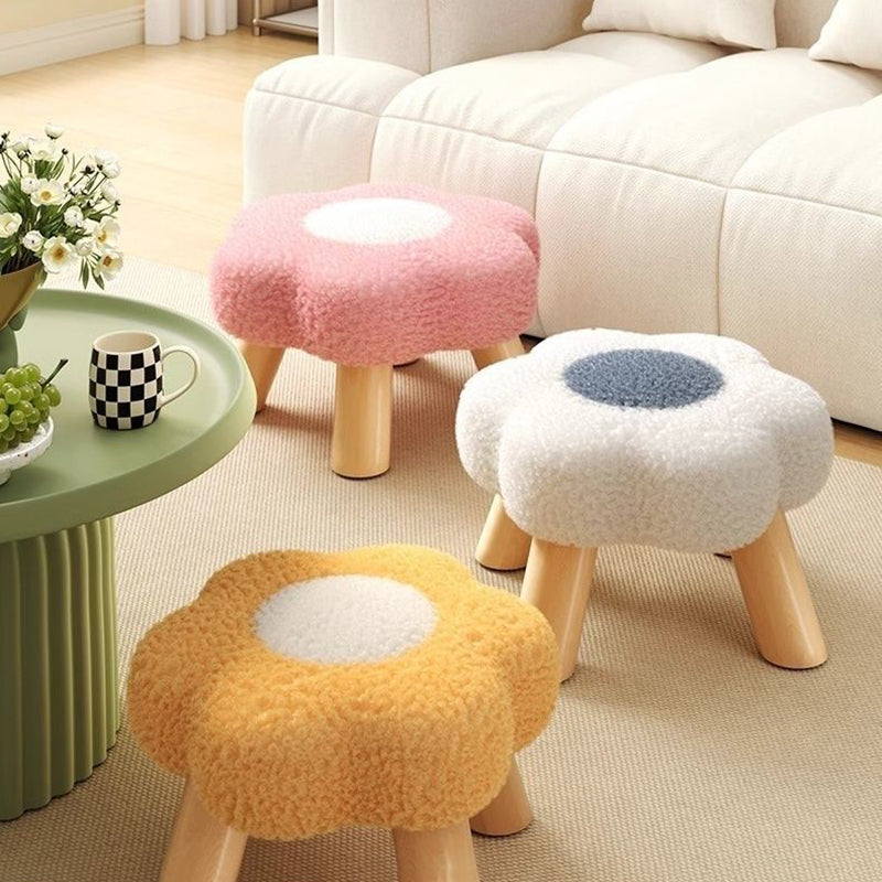 Contemporary Creative Kids Flower Shape Teddy Fleece Fabric Artificial Board Frame Sponge Removable Washable Low Stool Backless Armless For Living Room
