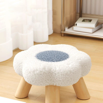 Contemporary Creative Kids Flower Shape Teddy Fleece Fabric Artificial Board Frame Sponge Removable Washable Low Stool Backless Armless For Living Room