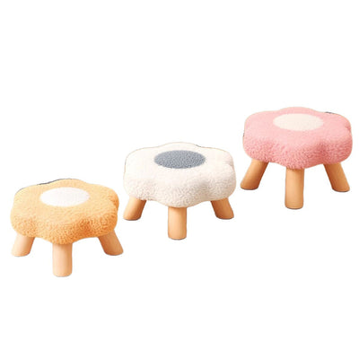 Contemporary Creative Kids Flower Shape Teddy Fleece Fabric Artificial Board Frame Sponge Removable Washable Low Stool Backless Armless For Living Room