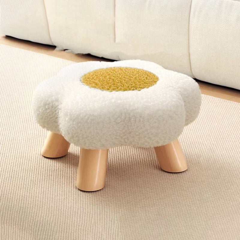 Contemporary Creative Kids Flower Shape Teddy Fleece Fabric Artificial Board Frame Sponge Removable Washable Low Stool Backless Armless For Living Room