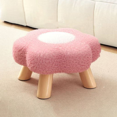 Contemporary Creative Kids Flower Shape Teddy Fleece Fabric Artificial Board Frame Sponge Removable Washable Low Stool Backless Armless For Living Room