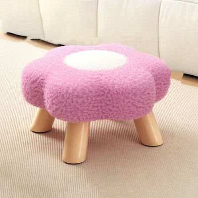 Contemporary Creative Kids Flower Shape Teddy Fleece Fabric Artificial Board Frame Sponge Removable Washable Low Stool Backless Armless For Living Room