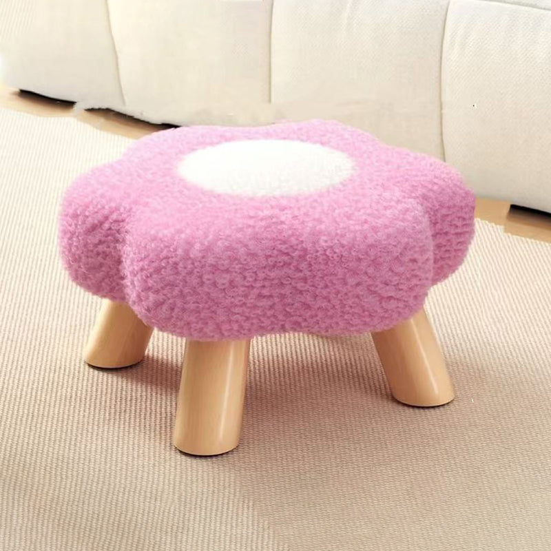Contemporary Creative Kids Flower Shape Teddy Fleece Fabric Artificial Board Frame Sponge Removable Washable Low Stool Backless Armless For Living Room