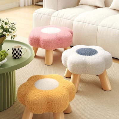 Contemporary Creative Kids Flower Shape Teddy Fleece Fabric Artificial Board Frame Sponge Removable Washable Low Stool Backless Armless For Living Room