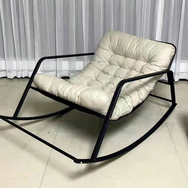Modern Minimalist Curved Tech Fabric Carbon Steel Sponge Rocking Chair With Backrest Armrest For Bedroom
