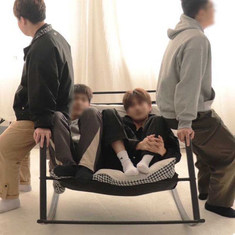 Modern Minimalist Curved Tech Fabric Carbon Steel Sponge Rocking Chair With Backrest Armrest For Bedroom