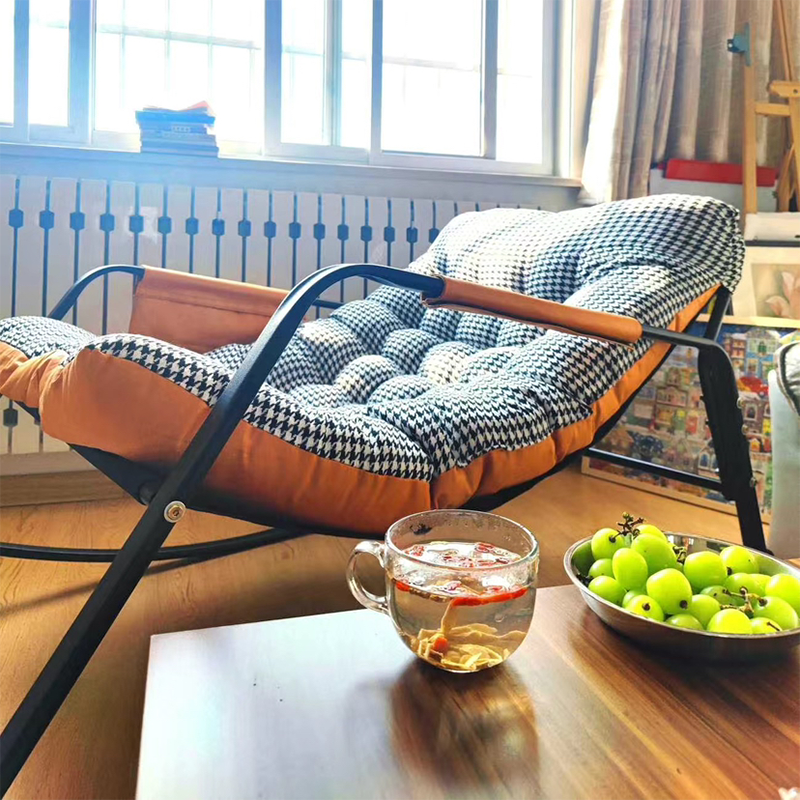 Modern Minimalist Curved Tech Fabric Carbon Steel Sponge Rocking Chair With Backrest Armrest For Bedroom