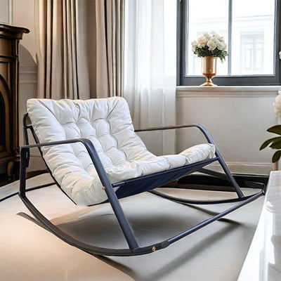 Modern Minimalist Curved Tech Fabric Carbon Steel Sponge Rocking Chair With Backrest Armrest For Bedroom