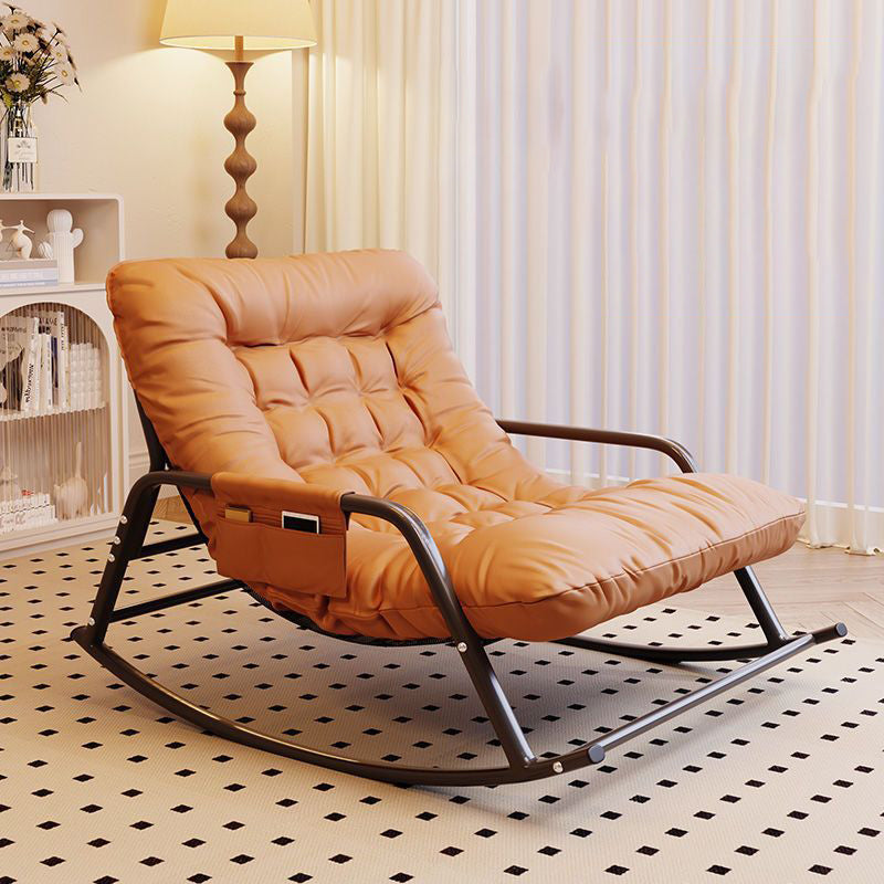 Modern Minimalist Curved Tech Fabric Carbon Steel Sponge Rocking Chair With Backrest Armrest For Bedroom