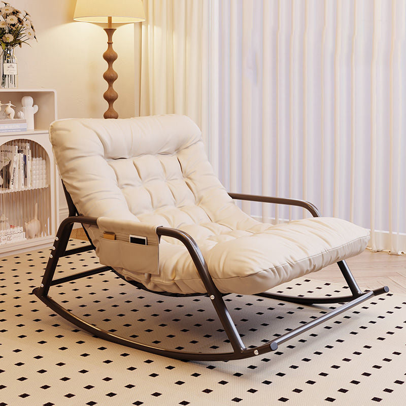 Modern Minimalist Curved Tech Fabric Carbon Steel Sponge Rocking Chair With Backrest Armrest For Bedroom
