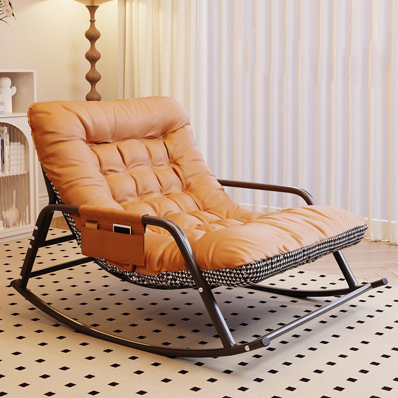 Modern Minimalist Curved Tech Fabric Carbon Steel Sponge Rocking Chair With Backrest Armrest For Bedroom