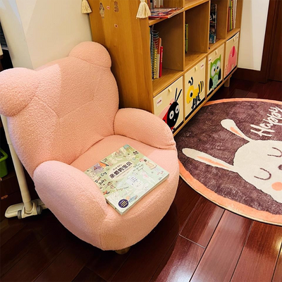 Contemporary Creative Kids Bear Shape Lamb Fleece Rubberwood Sponge Sofa Backrest Armrest For Living Room