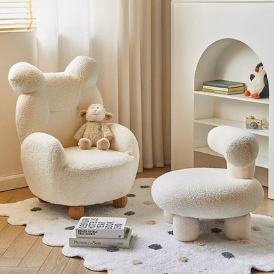Contemporary Creative Kids Bear Shape Lamb Fleece Rubberwood Sponge Sofa Backrest Armrest For Living Room