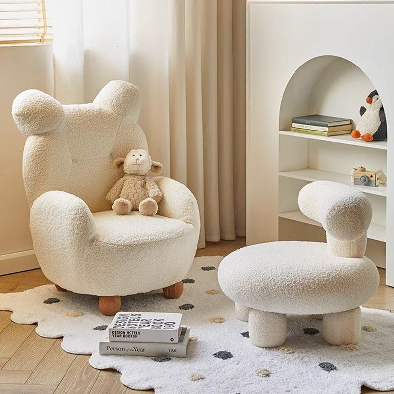 Contemporary Creative Kids Bear Shape Lamb Fleece Rubberwood Sponge Sofa Backrest Armrest For Living Room