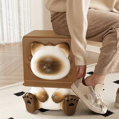 Contemporary Creative Kids Cat Shape Resin Low Stool Backless Armless For Entryways