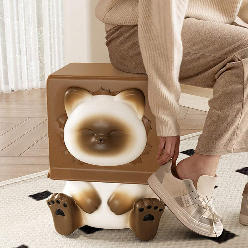 Contemporary Creative Kids Cat Shape Resin Low Stool Backless Armless For Entryways