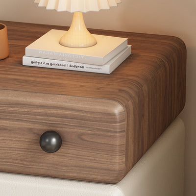Modern Minimalist Rectangular Solid Wood Multi-layer Board Microfiber Leather Nightstand 2-Drawer For Bedroom