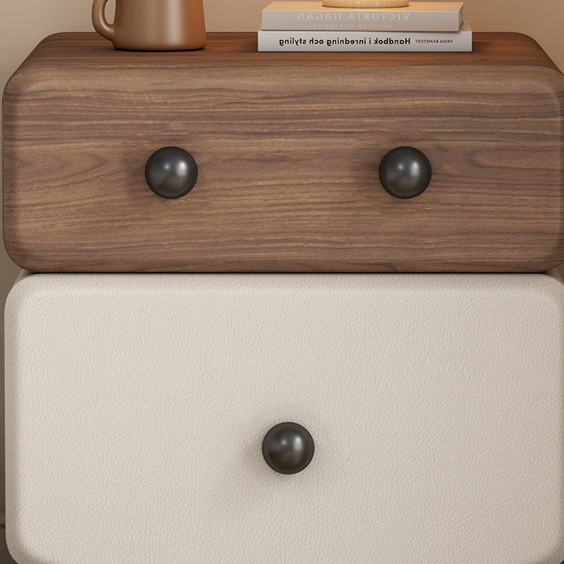 Modern Minimalist Rectangular Solid Wood Multi-layer Board Microfiber Leather Nightstand 2-Drawer For Bedroom