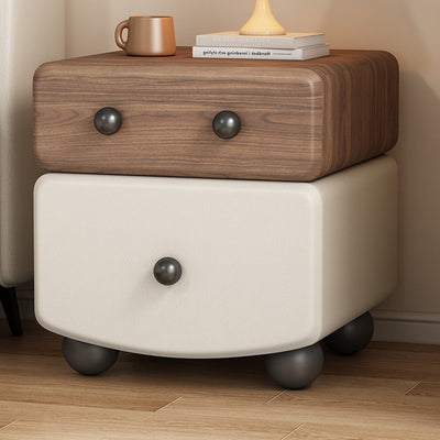Modern Minimalist Rectangular Solid Wood Multi-layer Board Microfiber Leather Nightstand 2-Drawer For Bedroom