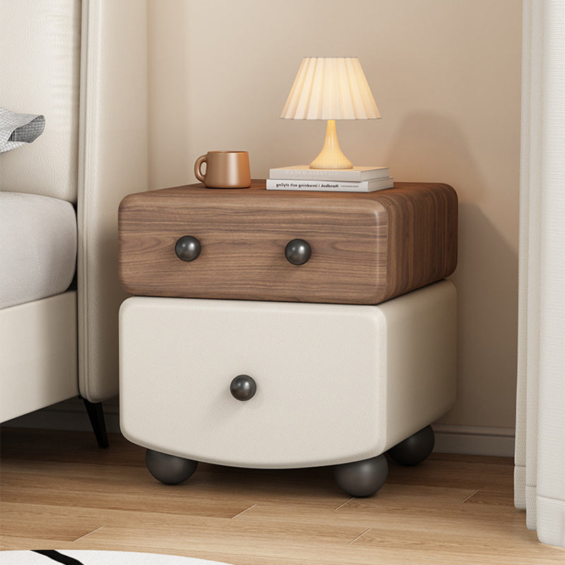 Modern Minimalist Rectangular Solid Wood Multi-layer Board Microfiber Leather Nightstand 2-Drawer For Bedroom