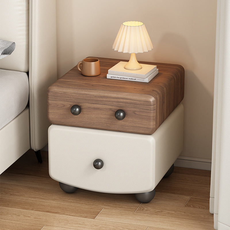 Modern Minimalist Rectangular Solid Wood Multi-layer Board Microfiber Leather Nightstand 2-Drawer For Bedroom