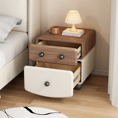 Modern Minimalist Rectangular Solid Wood Multi-layer Board Microfiber Leather Nightstand 2-Drawer For Bedroom