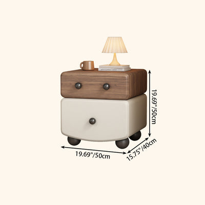 Modern Minimalist Rectangular Solid Wood Multi-layer Board Microfiber Leather Nightstand 2-Drawer For Bedroom