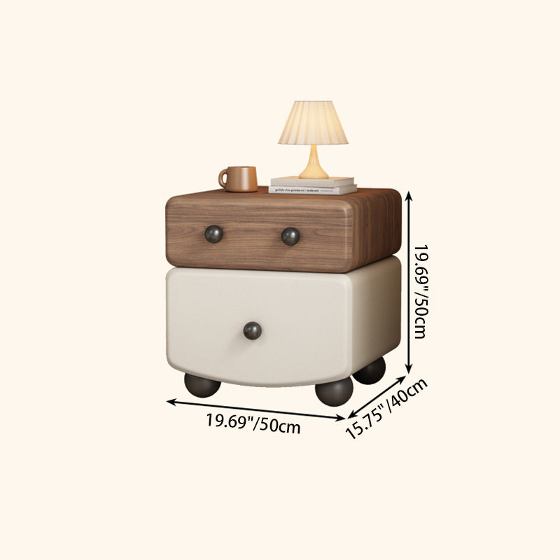 Modern Minimalist Rectangular Solid Wood Multi-layer Board Microfiber Leather Nightstand 2-Drawer For Bedroom