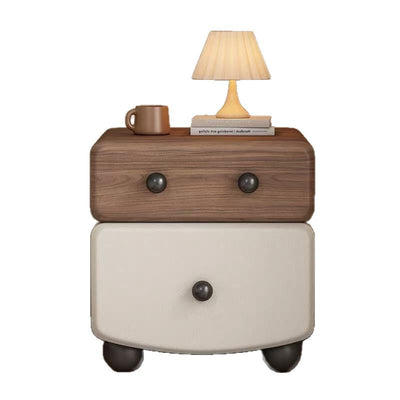 Modern Minimalist Rectangular Solid Wood Multi-layer Board Microfiber Leather Nightstand 2-Drawer For Bedroom