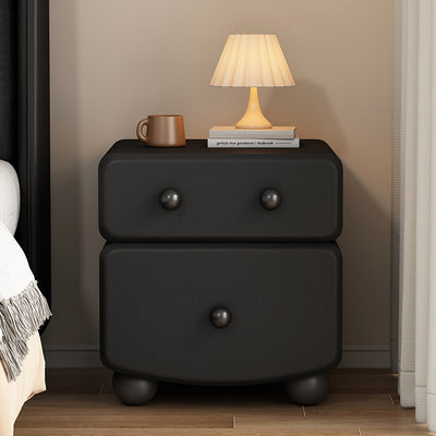 Modern Minimalist Rectangular Solid Wood Multi-layer Board Microfiber Leather Nightstand 2-Drawer For Bedroom