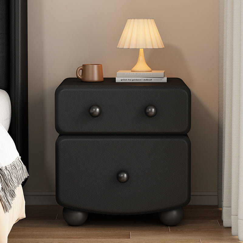 Modern Minimalist Rectangular Solid Wood Multi-layer Board Microfiber Leather Nightstand 2-Drawer For Bedroom