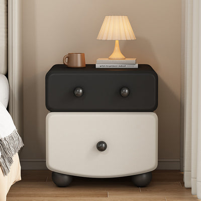 Modern Minimalist Rectangular Solid Wood Multi-layer Board Microfiber Leather Nightstand 2-Drawer For Bedroom
