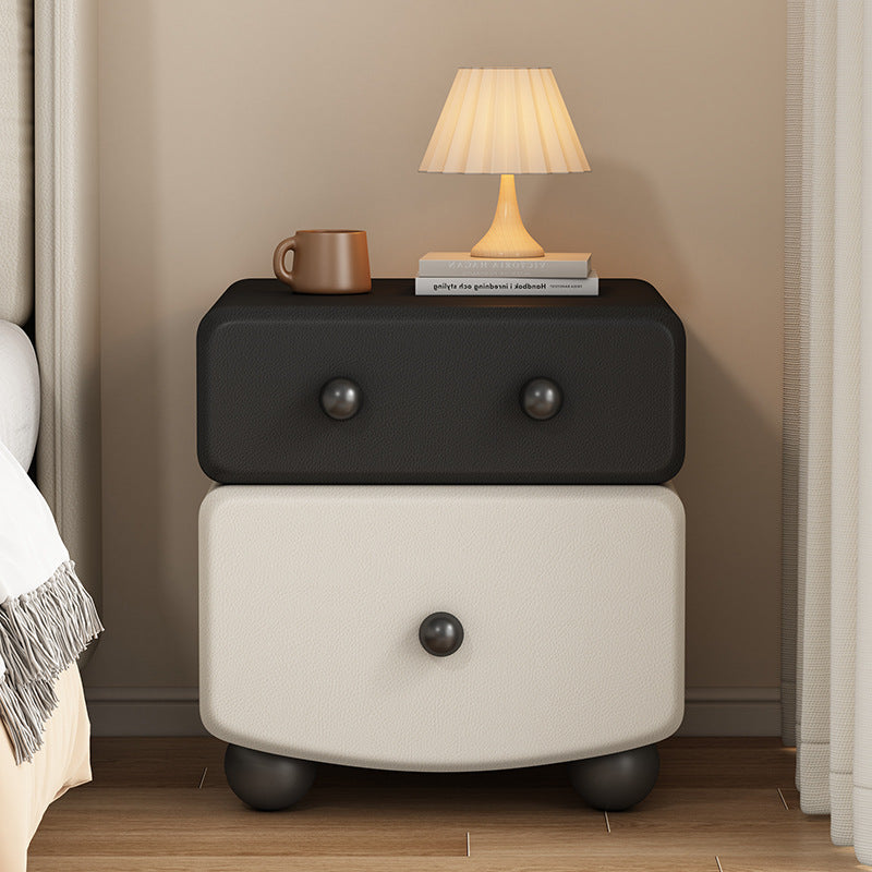 Modern Minimalist Rectangular Solid Wood Multi-layer Board Microfiber Leather Nightstand 2-Drawer For Bedroom