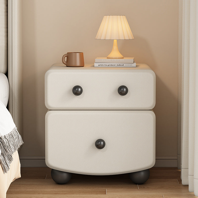 Modern Minimalist Rectangular Solid Wood Multi-layer Board Microfiber Leather Nightstand 2-Drawer For Bedroom