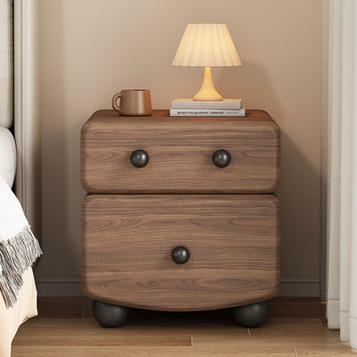 Modern Minimalist Rectangular Solid Wood Multi-layer Board Microfiber Leather Nightstand 2-Drawer For Bedroom