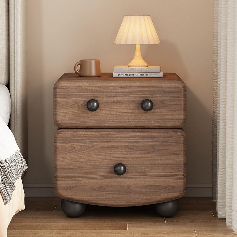 Modern Minimalist Rectangular Solid Wood Multi-layer Board Microfiber Leather Nightstand 2-Drawer For Bedroom