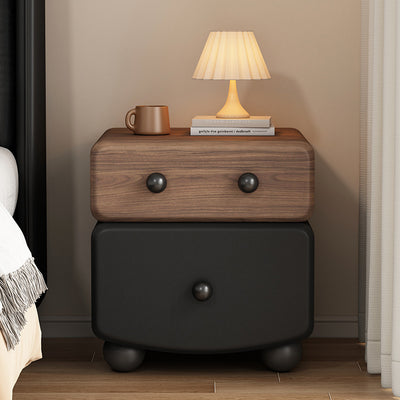 Modern Minimalist Rectangular Solid Wood Multi-layer Board Microfiber Leather Nightstand 2-Drawer For Bedroom