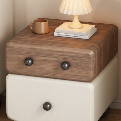 Modern Minimalist Rectangular Solid Wood Multi-layer Board Microfiber Leather Nightstand 2-Drawer For Bedroom