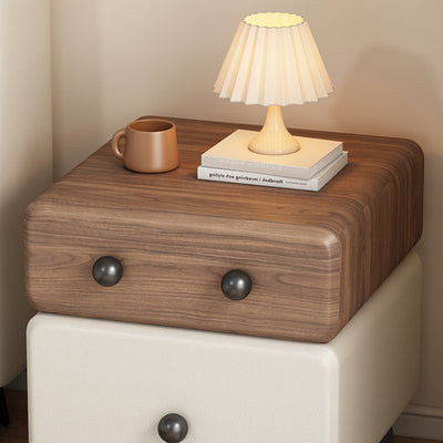 Modern Minimalist Rectangular Solid Wood Multi-layer Board Microfiber Leather Nightstand 2-Drawer For Bedroom
