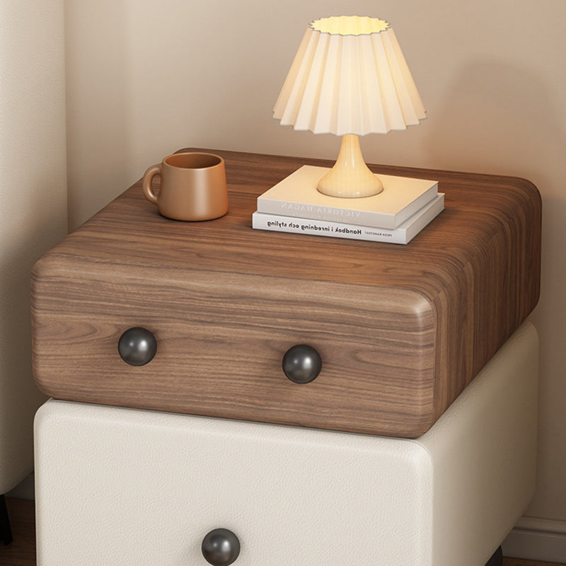Modern Minimalist Rectangular Solid Wood Multi-layer Board Microfiber Leather Nightstand 2-Drawer For Bedroom