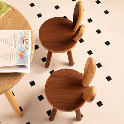 Contemporary Creative Kids Rabbit Shape Solid Wood Multi-layer Board Low Stool Backrest Armless For Living Room