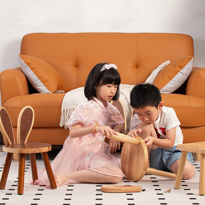 Tabouret bas en bois massif à plusieurs couches, forme de lapin, créatif contemporain pour enfants, sans accoudoirs, avec dossier, pour salon 