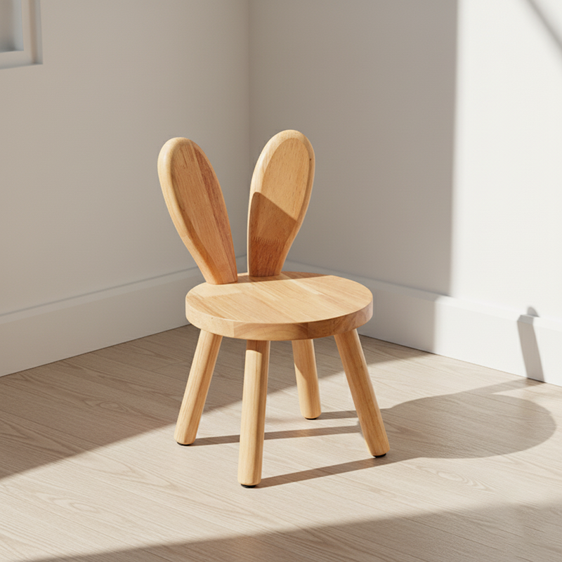 Contemporary Creative Kids Rabbit Shape Solid Wood Multi-layer Board Low Stool Backrest Armless For Living Room
