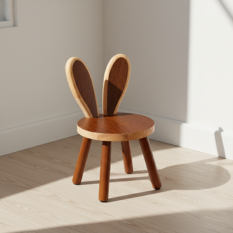 Contemporary Creative Kids Rabbit Shape Solid Wood Multi-layer Board Low Stool Backrest Armless For Living Room
