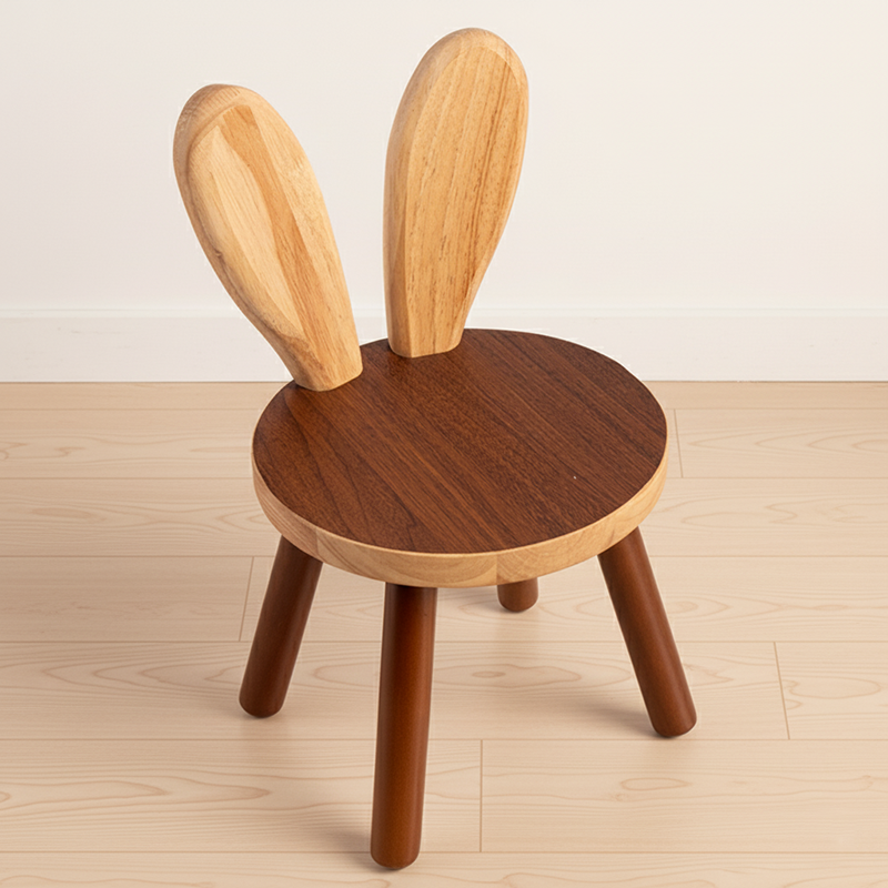 Contemporary Creative Kids Rabbit Shape Solid Wood Multi-layer Board Low Stool Backrest Armless For Living Room